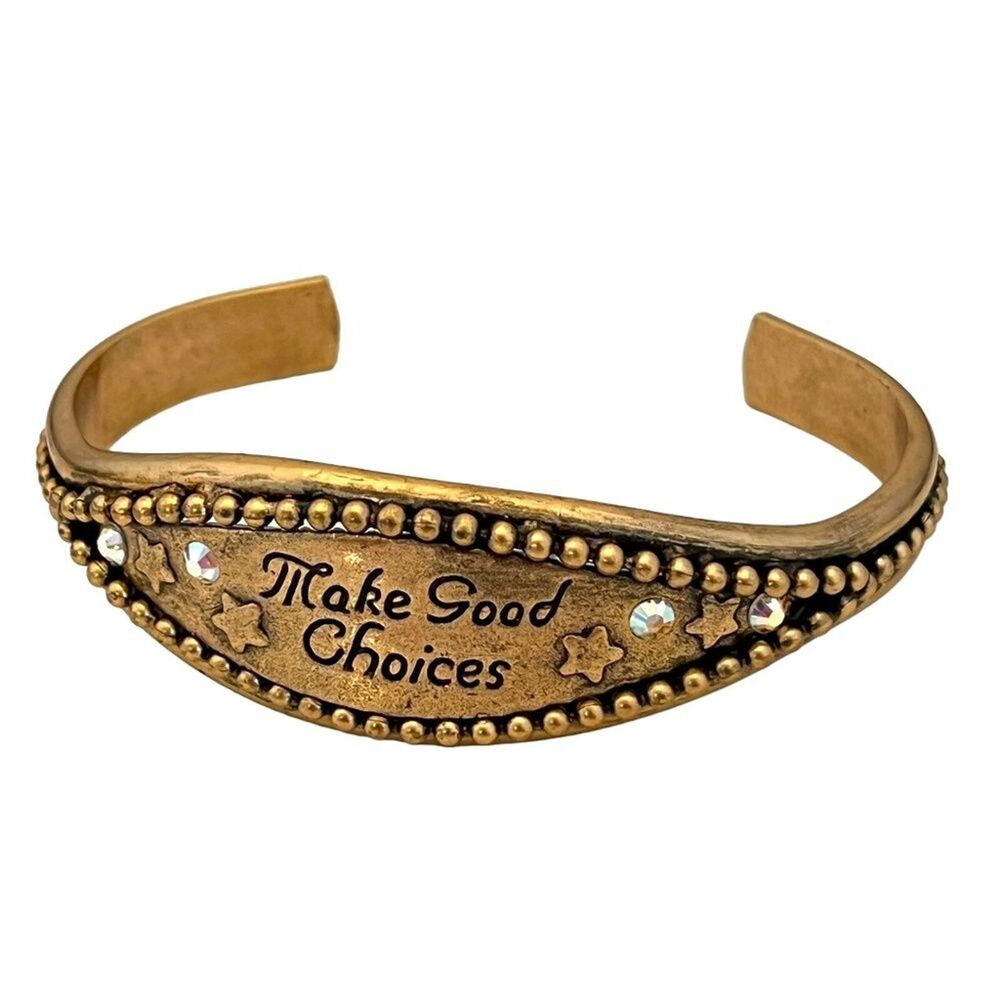 New Kirks Folly Bracelet  “Make Good Choices” Antique Gold Tone AB Crystal - 7A